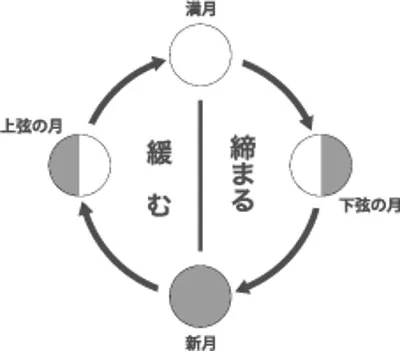 月の満ち欠けが潮の満潮・干潮を生む